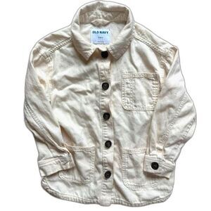 Old Navy Kids S 6-7 Cream Cotton Canvas Utility Chore Jacket Shacket Button Up